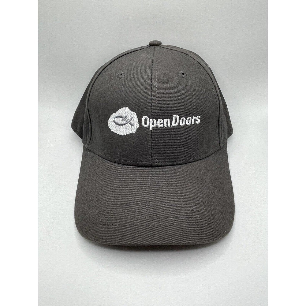 Open Doors Gray White Embroidered Adjustable Hat Strapback Baseball Cap America